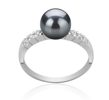 Anillo de perlas Perla Akoya Japonesa de calidad AAA de 7 a 8mm en color Negro