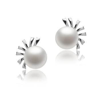 Par de pendientes de perlas Perla de Agua Dulce de calidad AA de 7 a 8mm en color Blanco