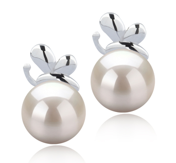 Par de pendientes de perlas Perla Akoya Japonesa de calidad AA de 7 a 8mm en color Blanco