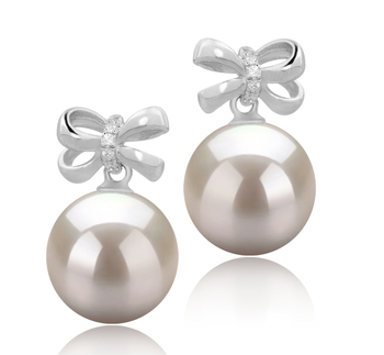 Par de pendientes de perlas Perla de Agua Dulce de calidad AAAA de 9 a 10mm en color Blanco
