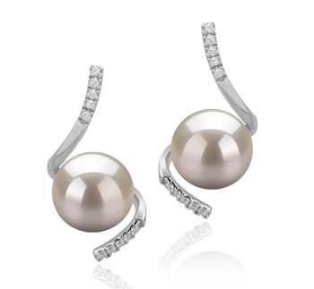 Par de pendientes de perlas Perla de Agua Dulce de calidad AAAA de 8 a 9mm en color Blanco