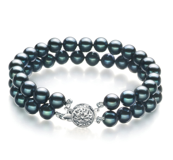 Pulsera de perlas Perla Akoya Japonesa de calidad AA de 6 a 7mm en color Negro