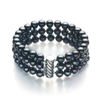 Pulsera de perlas Perla de Agua Dulce de calidad AA de 6 a 7mm en color Negro
