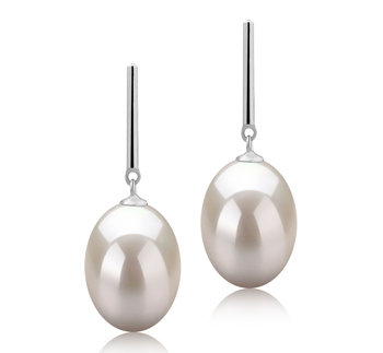 Par de pendientes de perlas Perla de Agua Dulce de calidad AAA de 9 a 10mm en color Blanco