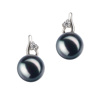 Par de pendientes de perlas Perla Akoya Japonesa de calidad AA de 7 a 8mm en color Negro