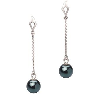 Par de pendientes de perlas Perla Akoya Japonesa de calidad AA de 6 a 7mm en color Negro