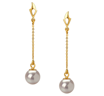 Par de pendientes de perlas Perla Akoya Japonesa de calidad AA de 6 a 7mm en color Blanco