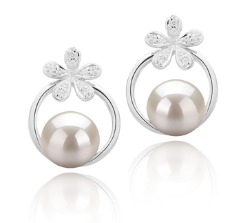 Par de pendientes de perlas Perla de Agua Dulce de calidad AAAA de 7 a 8mm en color Blanco