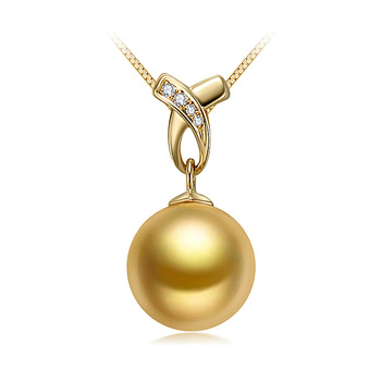 Colgante de perlas Mar del Sur de calidad AAA de 10 a 11mm en color Oro