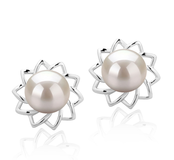 Par de pendientes de perlas Perla de Agua Dulce de calidad AAAA de 7 a 8mm en color Blanco