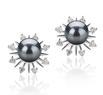 Par de pendientes de perlas Perla de Agua Dulce de calidad AAAA de 7 a 8mm en color Negro
