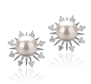 Par de pendientes de perlas Perla de Agua Dulce de calidad AAAA de 7 a 8mm en color Blanco