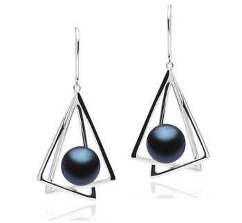 Par de pendientes de perlas Perla de Agua Dulce de calidad AA de 10 a 11mm en color Negro