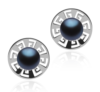 Par de pendientes de perlas Perla de Agua Dulce de calidad AAA de 8 a 9mm en color Negro