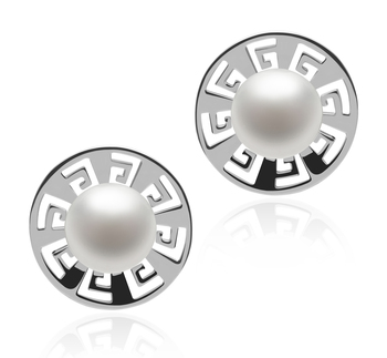 Par de pendientes de perlas Perla de Agua Dulce de calidad AAA de 8 a 9mm en color Blanco