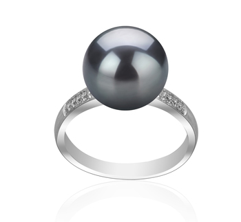 Anillo de perlas Perla de Agua Dulce de calidad AAAA de 10 a 11mm en color Negro