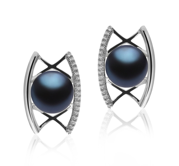Par de pendientes de perlas Perla de Agua Dulce de calidad AAA de 8 a 9mm en color Negro