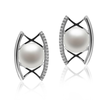 Par de pendientes de perlas Perla de Agua Dulce de calidad AAA de 8 a 9mm en color Blanco