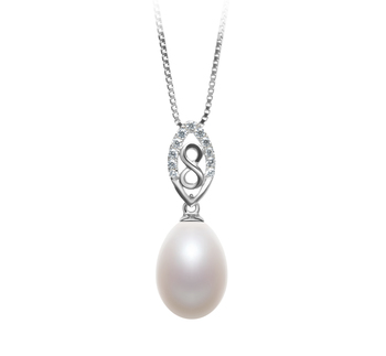 Colgante de perlas Perla de Agua Dulce de calidad AA - Gota de 10 a 11mm en color Blanco