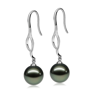 Par de pendientes de perlas Perla Tahití de calidad AAA de 10 a 11mm en color Negro