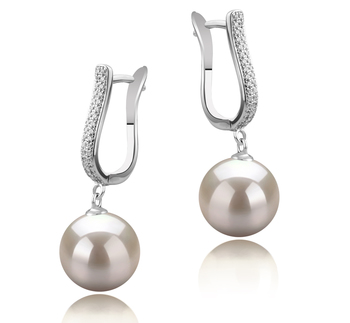 Par de pendientes de perlas Perla de Agua Dulce de calidad AAAA de 10 a 11mm en color Blanco
