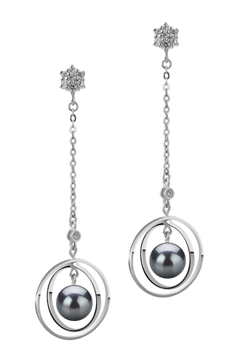 Par de pendientes de perlas Perla Akoya Japonesa de calidad AA de 6 a 7mm en color Negro