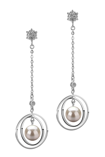 Par de pendientes de perlas Perla Akoya Japonesa de calidad AA de 6 a 7mm en color Blanco