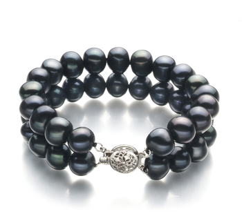 Pulsera de perlas Perla de Agua Dulce de calidad A de 8 a 9mm en color Negro