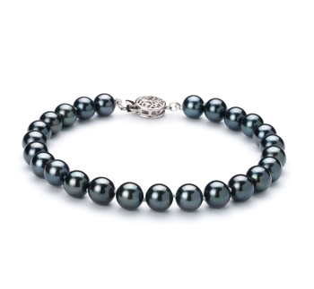Pulsera de perlas Perla Akoya Japonesa de calidad AA de 6.5 a 7mm en color Negro
