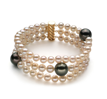 Pulsera de perlas Tahití y Agua Dulce de calidad AA de 5 a 11mm en color Negro
