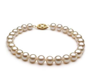 Pulsera de perlas Perla de Agua Dulce de calidad AA de 6 a 7mm en color Blanco