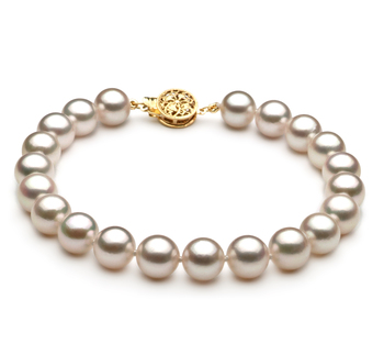 Pulsera de perlas Perla Akoya Japonesa de calidad AA de 7.5 a 8mm en color Blanco