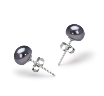 Par de pendientes de perlas Perla de Agua Dulce de calidad AAA de 6 a 7mm en color Negro