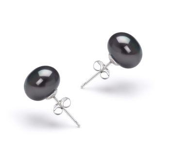 Par de pendientes de perlas Perla de Agua Dulce de calidad AAA de 7 a 8mm en color Negro