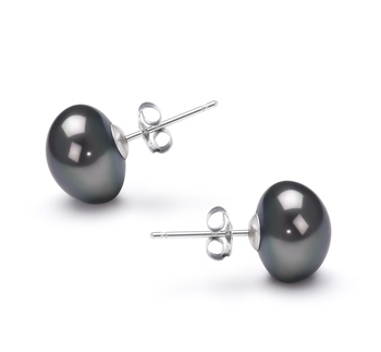 Par de pendientes de perlas Perla de Agua Dulce de calidad AA de 9 a 10mm en color Negro