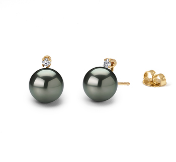 Par de pendientes de perlas Perla Akoya Japonesa de calidad AAA de 7.5 a 8mm en color Negro