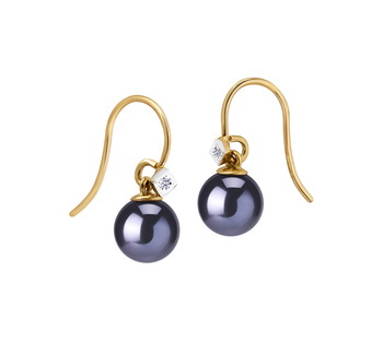 Par de pendientes de perlas Perla de Agua Dulce de calidad AAAA de 8 a 8.5mm en color Negro