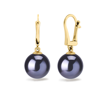 Par de pendientes de perlas Perla de Agua Dulce de calidad AAAA de 8 a 9mm en color Negro
