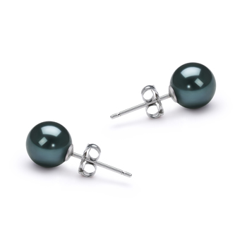 Par de pendientes de perlas Perla Akoya Japonesa de calidad AAA de 6 a 7mm en color Negro