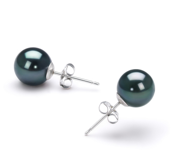 Par de pendientes de perlas Perla Akoya Japonesa de calidad AAA de 7.5 a 8mm en color Negro