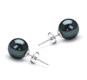 Par de pendientes de perlas Perla Akoya Japonesa de calidad AAA de 8.5 a 9mm en color Negro