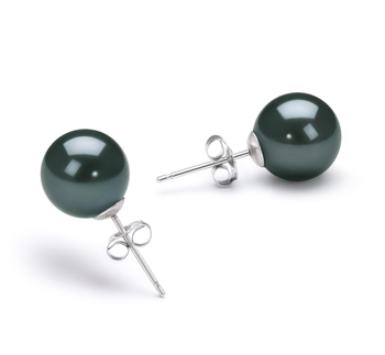 Par de pendientes de perlas Perla Akoya Japonesa de calidad AA de 8 a 9mm en color Negro
