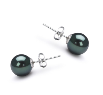 Par de pendientes de perlas Perla Akoya Japonesa de calidad AA de 7 a 8mm en color Negro