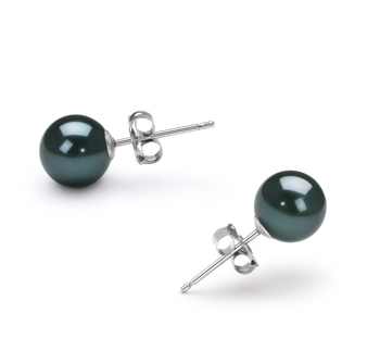 Par de pendientes de perlas Perla Akoya Japonesa de calidad AA de 6 a 7mm en color Negro