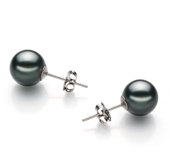 Par de pendientes de perlas Perla Tahití de calidad AAA de 8 a 9mm en color Negro