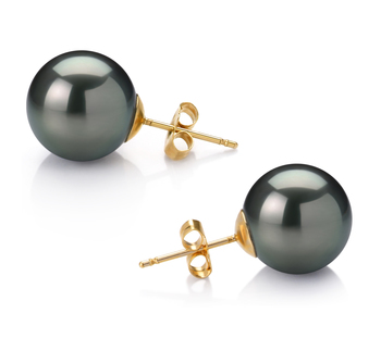 Par de pendientes de perlas Perla Tahití de calidad AAA de 12 a 13mm en color Negro