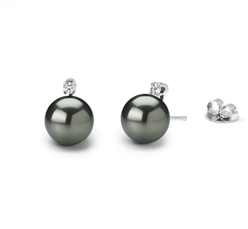 Par de pendientes de perlas Perla Tahití de calidad AAA de 9 a 10mm en color Negro