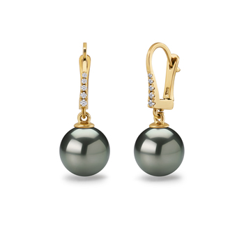 Par de pendientes de perlas Perla Tahití de calidad AAA de 10 a 11mm en color Negro