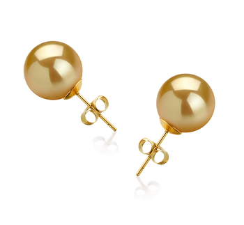 Par de pendientes de perlas Mar del Sur de calidad AAA de 10 a 11mm en color Oro