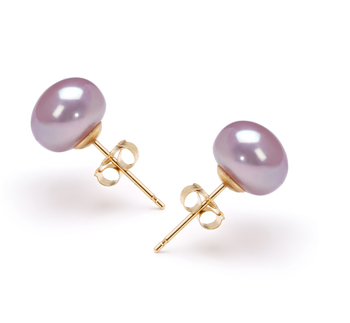 Par de pendientes de perlas Perla de Agua Dulce de calidad AAA de 7 a 8mm en color Lavanda